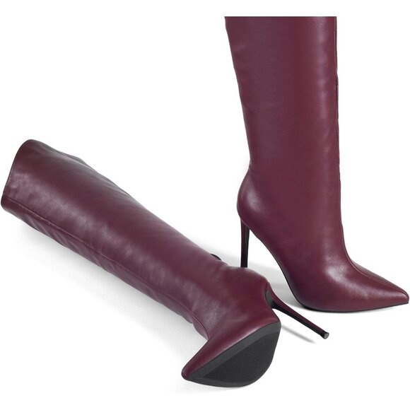 Women’s Knee High Boots, Pointed Toe, 4” Stiletto Heel, Wide Calf Slip-on Bootie - Picture 5 of 9